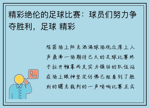 精彩绝伦的足球比赛：球员们努力争夺胜利，足球 精彩