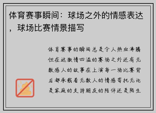 体育赛事瞬间：球场之外的情感表达，球场比赛情景描写
